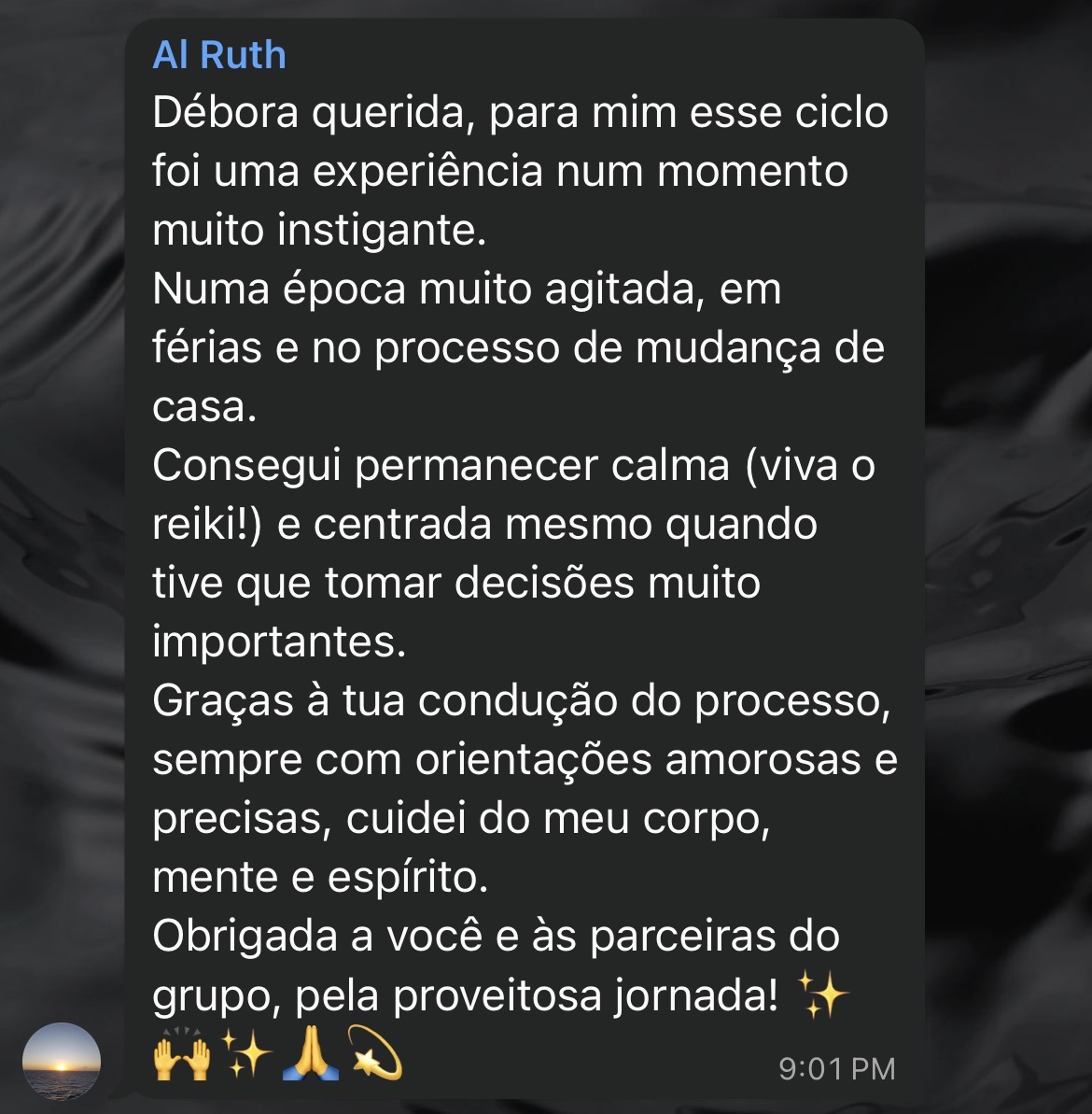 Print da mensagem enviada por Ruth